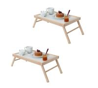 Set 2 Tavolini da Letto Pieghevole, Vassoio da Poltrona, Colazione, Pieghevole in Legno Faggio, Gambe Ripiegabili, 33x50x21.5hcm (Naturale)