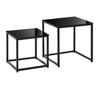 Set 2 Tavolini Da Salotto Quadrati Moderni, In Acciaio E Vetro Temperato, Nero