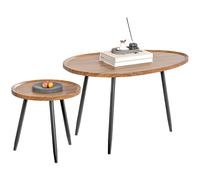 Set 2 Tavolini Da Salotto Sovrapponibili In Legno E Metallo, Colore Legno Scuro