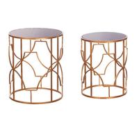 Set 2 Tavolini Decorativi da Interni Struttura in Ferro Ripiani in Vetro