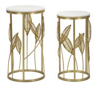Set 2 Tavolini Leaf Ø35 cm e Ø30 cm in Ferro e MDF Oro