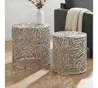 Set 2 tavolini metallo argento Tavolino d'appoggio Decorativo divano Alluminio