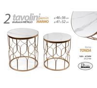 SET 2 TAVOLINI METALLO ORO PIANO MARMO BIANCO TAVOLO MODERNO CAFFè DIVANO h56-52
