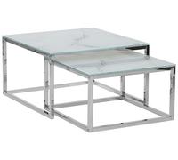 Set 2 Tavolini Piano Effetto Marmo Bianco con Gambe Acciaio Argentato Brea
