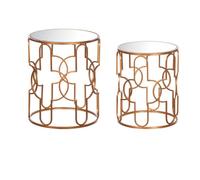 Set 2 Tavolini Rotondi Decorazione Casa Interno in Ferro e Vetro