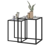 Set 2 Tavolini Soggiorno Sovrapponibili in Acciaio e Vetro Temperato Nero