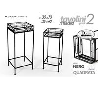 SET 2 TAVOLINI TAVOLO METALLO COLONNINE INGRESSO SALOTTO GIARDINO PIANTE 70-60cm