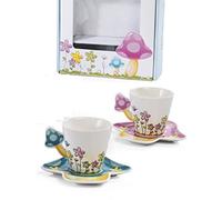 Set due tazze da tè, tisana con fiori, 2 piattini in porcellana by Mandorle.