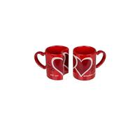Set 2 Tazze per Coppie con Decorazione Cuori - Tazze da Coppia ad Incastro Ideale come Idea Regalo, in Ceramica, 9x9x10cm, 357ml, Rosso