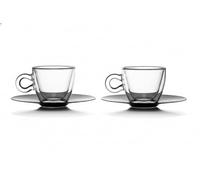 Set 2 Tazzine caffe Espresso Doppia Parete in Vetro thermica termoresistente cl 6,5 Design Moderno con Piattino in Acciaio Inox uso Professionale o domestico Vetro Borosilicato bar ristoranti hotel