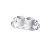 Set 2 Tazzine Caffè in Porcellana, con Vassoio, da 90 ml, Crystal, Omada Design