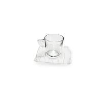 Set 2 Tazzine Caffè o The in Vetro, con 2 Piattini in Plastica, Set Omada Design
