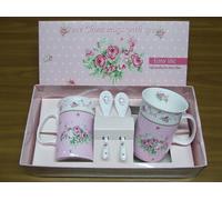 SET 2 TAZZONI COLAZIONE R2S MUG ROSE ROMANTICHE + 2 CUCCHIAINI EASY LIFE 97009
