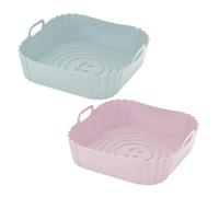 Set 2 Teglie in Silicone per Friggitrice ad Aria 21.5 x 21.5 x 5.5 cm - Riutilizzabili Antiaderenti con Manici Integrati - Resistenza da -60 C a +260 C - Lavabili in Lavastoviglie
