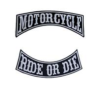 Set 2 toppe, patch termoadesive: Motorcycle + Ride Or Die, per decorare gilet e giubbotti da moto o T-Shirt, Iron-On per decorazione Ricamo su Pilot Motorcycle, per abbigliamento da Moto fai da te.