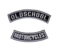 Set 2 toppe, patch termoadesive: Old School + Motorcycles, per decorare gilet e giubbotti da moto o T-Shirt, Iron-On per decorazione Ricamo su Pilot Motorcycle, per abbigliamento da Moto fai da te