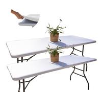 Set 2 Tovaglie Bianche Rettangolari Elasticizzate [183 x 76 cm] Antimacchia | Kit 2 Copritavolo per Matrimonio, Catering, Battesimo e Buffet - Fodere Tavolo 6 Posti No Stiro - Teli Spandex Feste