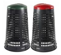 Set 2 Trespoli con Coperchio Anello Fermasacco cestino Bidone da Esterno 100 LT rosso e verde contenitore portasacco in Plastica Traforata Anti Odore RACCOLTA DIFFERENZIATA dei rifiuti isola ecologica