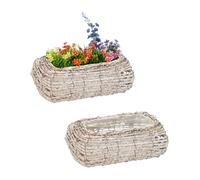 Relaxdays Vasi per Fiori, Set da 2, Fiorere in Rattan con Rivestimento, per Interni, 10 x 25 x 15 cm, Bianco Naturale