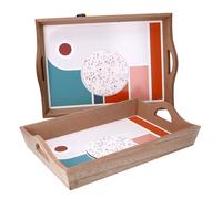 Set 2 Vassoi Rettangolari da Cucina in Legno Marrone