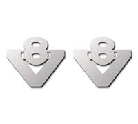 SET 2 x V8 BADGE SPECCHIO ACCESSORIO ACCIAIO INOX LUCIDATO INSEGNE PER...