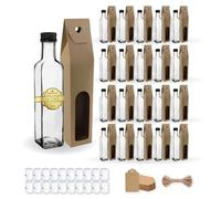 Set 20 Bottiglie di Vetro 250 ml con Tappo a Vite Nero + 20 Scatole, 20 Sigilli e 20 Etichette Kraft - Oliera Regalo per Olio, Aceto e Salse | Espirito Rebelde