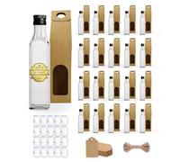 Set 20 Mini Bottiglie di Vetro 100 ml con Tappo a Vite Nero + 20 Scatole, 20 Sigilli e 20 Etichette - Bottigliette per Olio, Aceto e Campioni | Espirito Rebelde