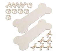 Set 20 Pezzi Targhette Osso Cane in Legno Grezzo per Fai da Te