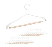 Relaxdays 20x Grucce Appendiabiti per Armadio, Set Stampelle per Pantaloni, Magliette & Giacche, Metallo & Legno, L: 43 cm, Bianco