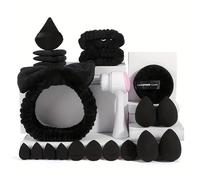 Set 21pcs Skincare con Fascia Capelli Donna Trucco | Fasce Spa per le donne Complete di Spugne e Spazzola Detergente | Fascia Capelli Skincare Donna Polsini Skin Care Assorbente per Makeup(Nero)