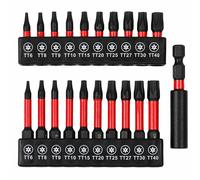 Set 21PZ Inserti TORX Forate per Avvitatore T6-T40 1/4" 25mm + 50mm Magnetici