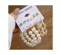 (Set.231) Orecchini da donna vintage in oro con perle geometriche, alla moda, a cerchio, per donne, Brincos