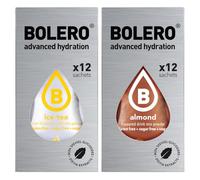 SET 24 BOLERO bustine da 3 grammi 12 ice tea lemon limone + 12 Almond Mandorla Preparato istantaneo per Bevande con Stevia e Vitamina C e Senza Zucchero