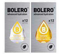 SET 24 BOLERO bustine da 3 grammi 12 ice tea lemon limone + 12 Banana Preparato istantaneo per Bevande con Stevia e Vitamina C e Senza Zucchero