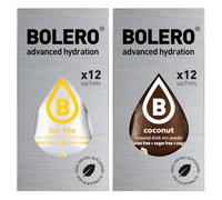 SET 24 BOLERO bustine da 3 grammi 12 ice tea lemon limone + 12 Coconut Cocco Preparato istantaneo per Bevande con Stevia e Vitamina C e Senza Zucchero