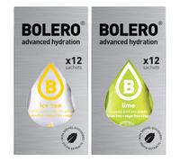 SET 24 BOLERO bustine da 3 grammi 12 ice tea lemon limone + 12 Lime Preparato istantaneo per Bevande con Stevia e Vitamina C e Senza Zucchero