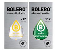 SET 24 BOLERO bustine da 3 grammi 12 ice tea lemon limone + 12 Mojito Preparato istantaneo per Bevande con Stevia e Vitamina C e Senza Zucchero