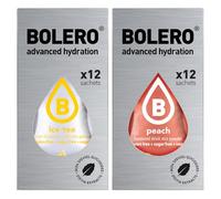 SET 24 BOLERO bustine da 3 grammi 12 ice tea lemon limone + 12 Peach Pesca Preparato istantaneo per Bevande con Stevia e Vitamina C e Senza Zucchero