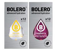 SET 24 BOLERO bustine da 3 grammi 12 ice tea lemon limone + 12 Raspberry Lampone Preparato istantaneo per Bevande con Stevia e Vitamina C e Senza Zucchero