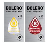 SET 24 BOLERO bustine da 3 grammi 12 ice tea lemon limone + 12 Strawberry Fragola Preparato istantaneo per Bevande con Stevia e Vitamina C e Senza Zucchero