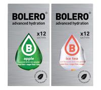SET 24 BOLERO bustine da 3 grammi 12 Ice Tea Peach Pesca + 12 Apple Mela Preparato istantaneo per Bevande con Stevia e Vitamina C e Senza Zucchero