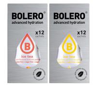 SET 24 BOLERO bustine da 3 grammi 12 Ice Tea Peach Pesca + 12 Ice Tea Lemon Limone Preparato istantaneo per Bevande con Stevia e Vitamina C e Senza Zucchero