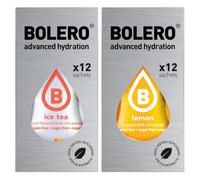 SET 24 BOLERO bustine da 3 grammi 12 Ice Tea Peach Pesca + 12 Lemon Limone Preparato istantaneo per Bevande con Stevia e Vitamina C e Senza Zucchero