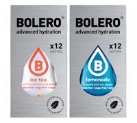 SET 24 BOLERO bustine da 3 grammi 12 Ice Tea Peach Pesca + 12 Lemonade Limonata Preparato istantaneo per Bevande con Stevia e Vitamina C e Senza Zucchero