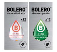 SET 24 BOLERO bustine da 3 grammi 12 Ice Tea Peach Pesca + 12 Mojito Preparato istantaneo per Bevande con Stevia e Vitamina C e Senza Zucchero