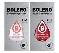 SET 24 BOLERO bustine da 3 grammi 12 Ice Tea Peach Pesca + 12 Strawberry Fragola Preparato istantaneo per Bevande con Stevia e Vitamina C e Senza Zucchero
