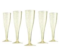 Set 24 Flute Oro Glitter in Plastica - 200 ml | Calici da Spumante Riutilizzabili - Eleganti e Resistenti | Ideali per Festa, Matrimonio, Brindisi, Aperitivo, Eventi - 6,5x17,5 cm