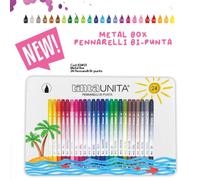 Set 24 Pennarelli Brush Bi Punta in Scatola di Metallo Tinta Unita