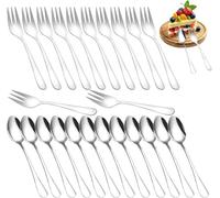 Set 24 Pezzi Cucchiaini da Caffè e Forchettine da Dolce in Acciaio Inox, 12 Cucchiaini Dessert + 12 Forchette per Torta, Lavabili in Lavastoviglie, Cucchiaini per Caffè, Gelato, Dolci e Casa