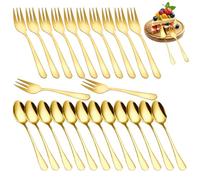 Set 24 Pezzi Cucchiaini da Caffè e Forchettine da Dolce in Acciaio Inox, 12 Cucchiaini Dessert + 12 Forchette per Torta, Lavabili in Lavastoviglie, Cucchiaini per Caffè, Gelato, Dolci e Casa (dorato)